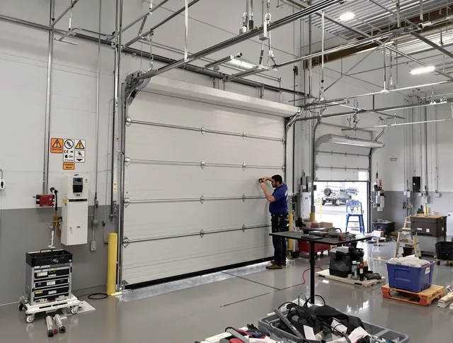 Commercial garage door repair being performed by Ledyard Garage Door Repair expert in Ledyard