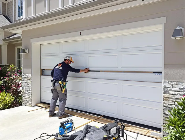 Ledyard Garage Door Repair team performing complete garage door replacement at Ledyard residence
