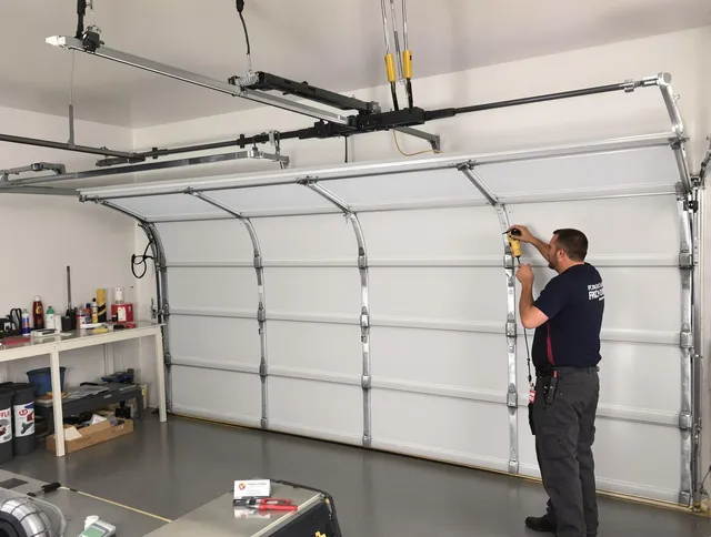 Ledyard Garage Door Repair certified technician performing overhead door system repair in Ledyard