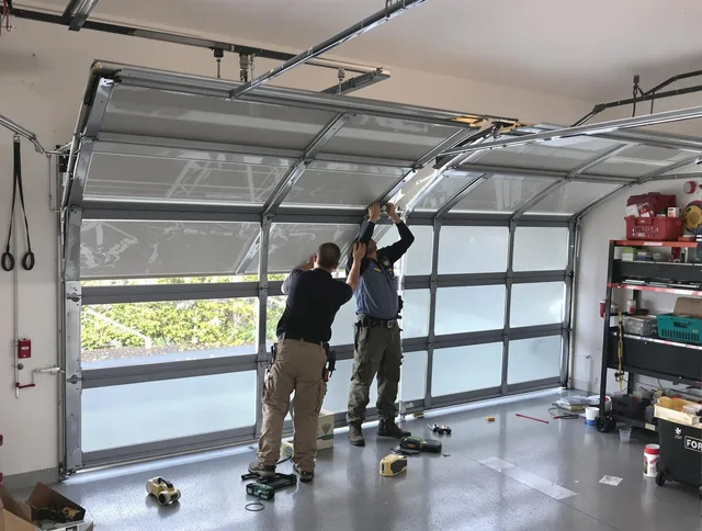 Ledyard Garage Door Repair expert performing precise panel replacement on Ledyard garage door